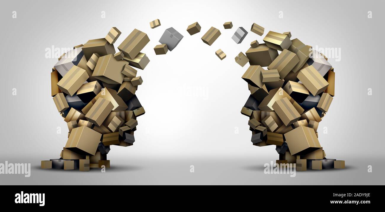 Liefer- Austausch und weltweite Logistik Güterverkehr Konzept und globale Lieferung von Paketen oder Verteilung der Güter als Pappe stack. Stockfoto