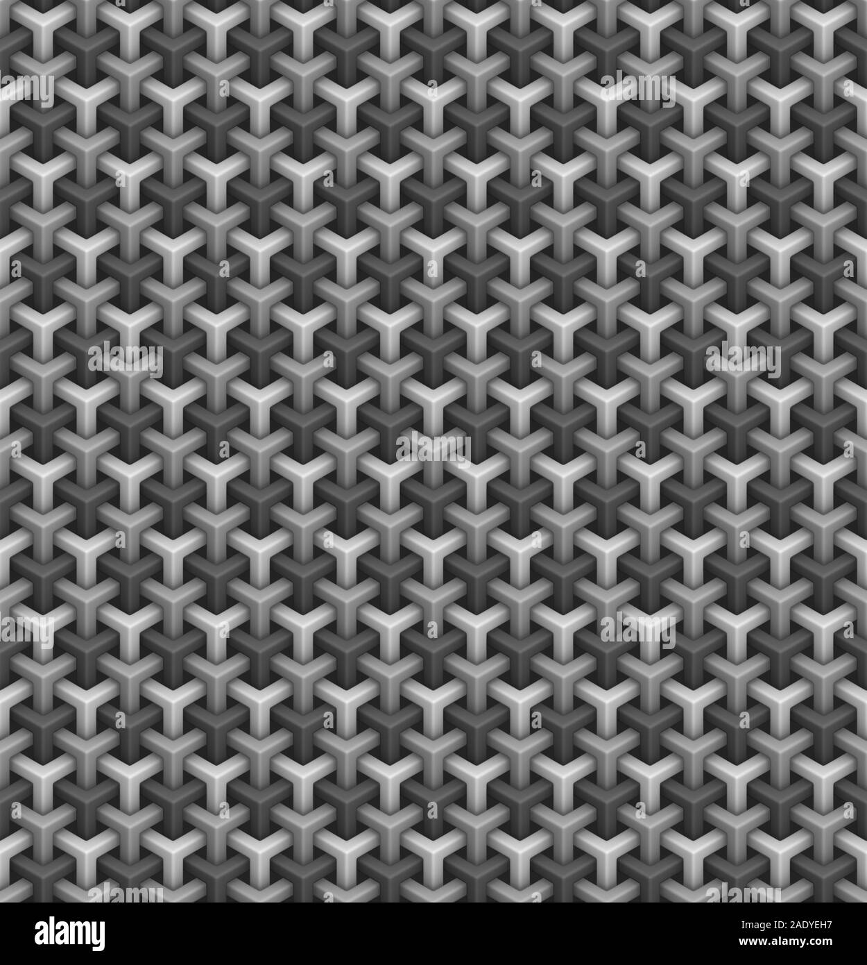 3D-isometrische nahtlose Muster. Geometrische kachelbare Hintergrund in Graustufen. Stockfoto