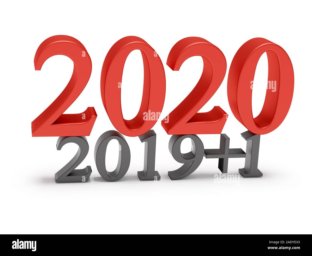 Silvester. Rote Zahl 2020 in der Nähe von 2019. 3D-Rendering Stockfoto