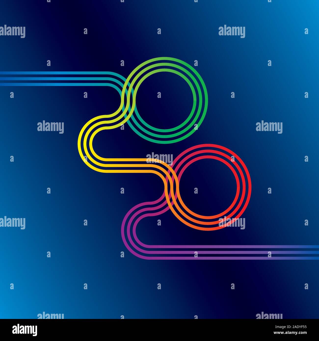 Frohes Neues Jahr 2020. Bunte lineare Deckblatt Design für Weihnachten. Multicolor Vector Illustration. Stock Vektor