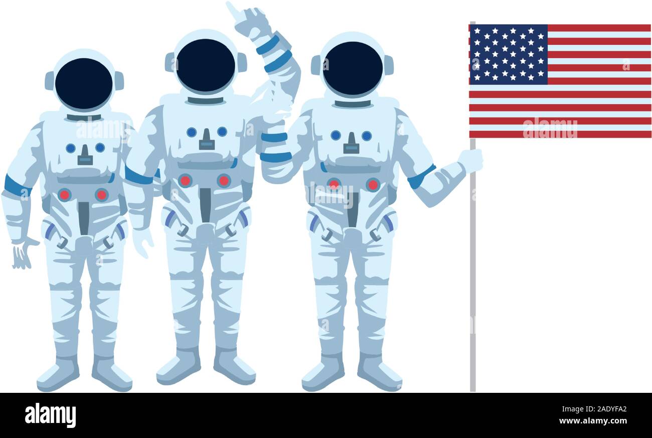 Gruppe von Astronauten mit us flag Icon, farbenfrohes Design Stock Vektor