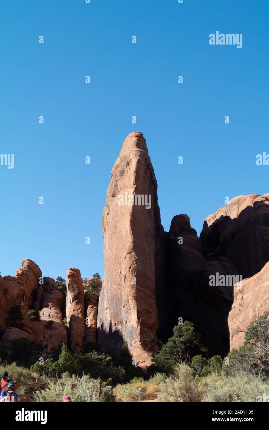 Utah/USA, USA - 8. Oktober 2019: Landschaft mit Felsformationen im Arches National Park Stockfoto