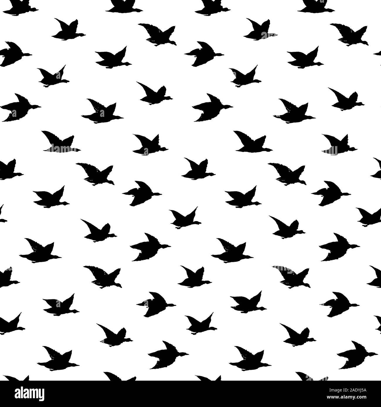 Kran Vögel Japanische nahtlose Muster mit einfachen Vögel Silhouetten für Tapeten, Kulissen oder Stoff Textil. Flying eleganten schwarzen Schwalben, handgezeichneten Tinte Abbildung auf weißen blackground Stock Vektor
