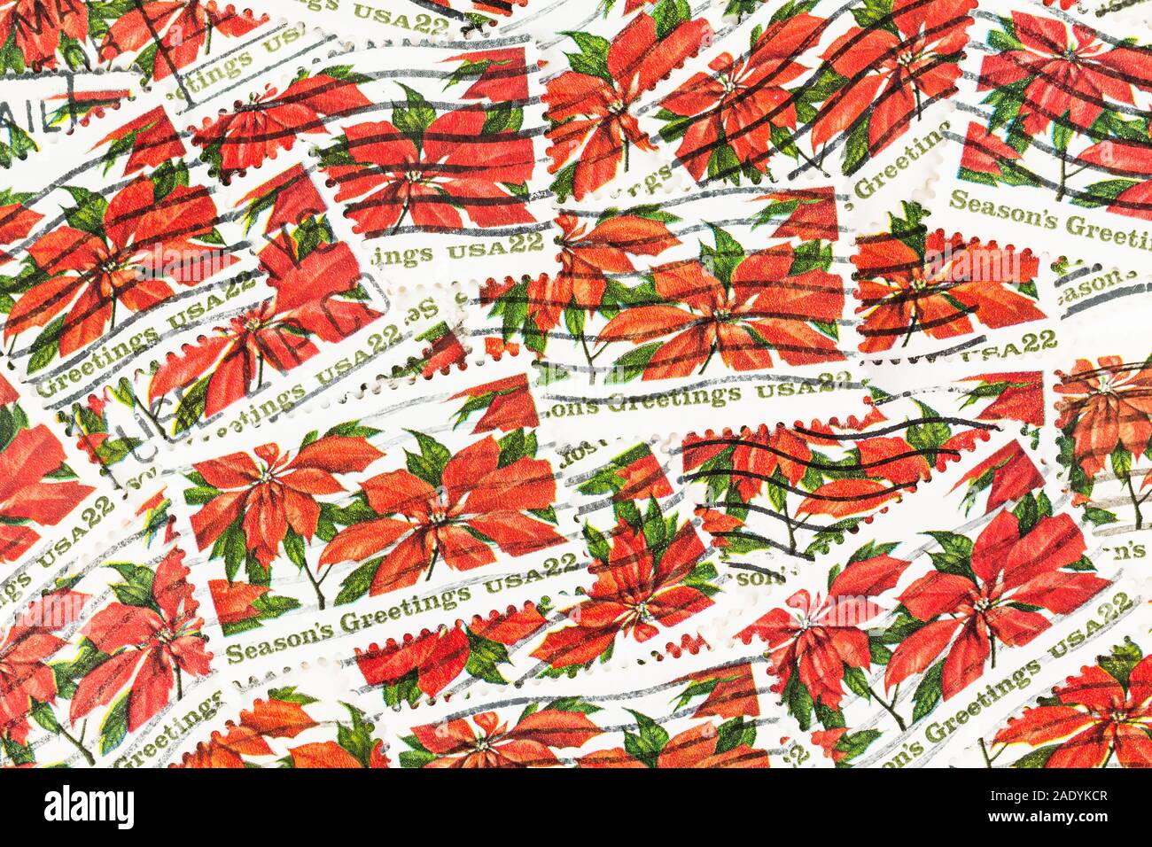 SEATTLE, Washington - November 28, 2019: Weihnachten Stempel Hintergrund der Weihnachtsstern mit unscharfen Porto Hintergrund. Scott #2166. Stockfoto