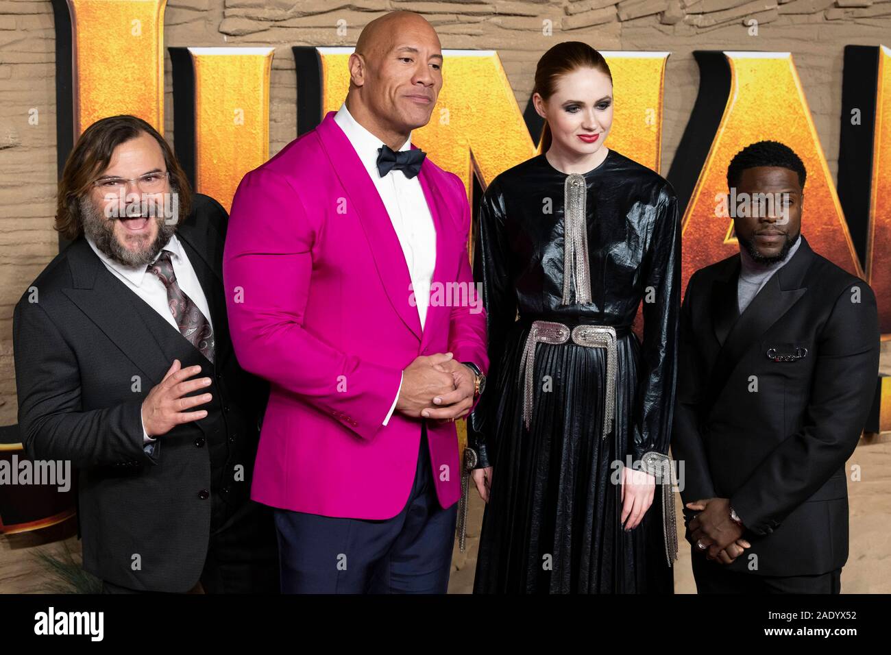 Dwayne - der Fels - Johnson, Kevin Hart, Karen Gillan und Jack Black besuchen JUMANJI: Die nächste Ebene, UK Premiere auf der BFI Waterloo. London, Großbritannien. 05/12/2019 | Verwendung weltweit Stockfoto