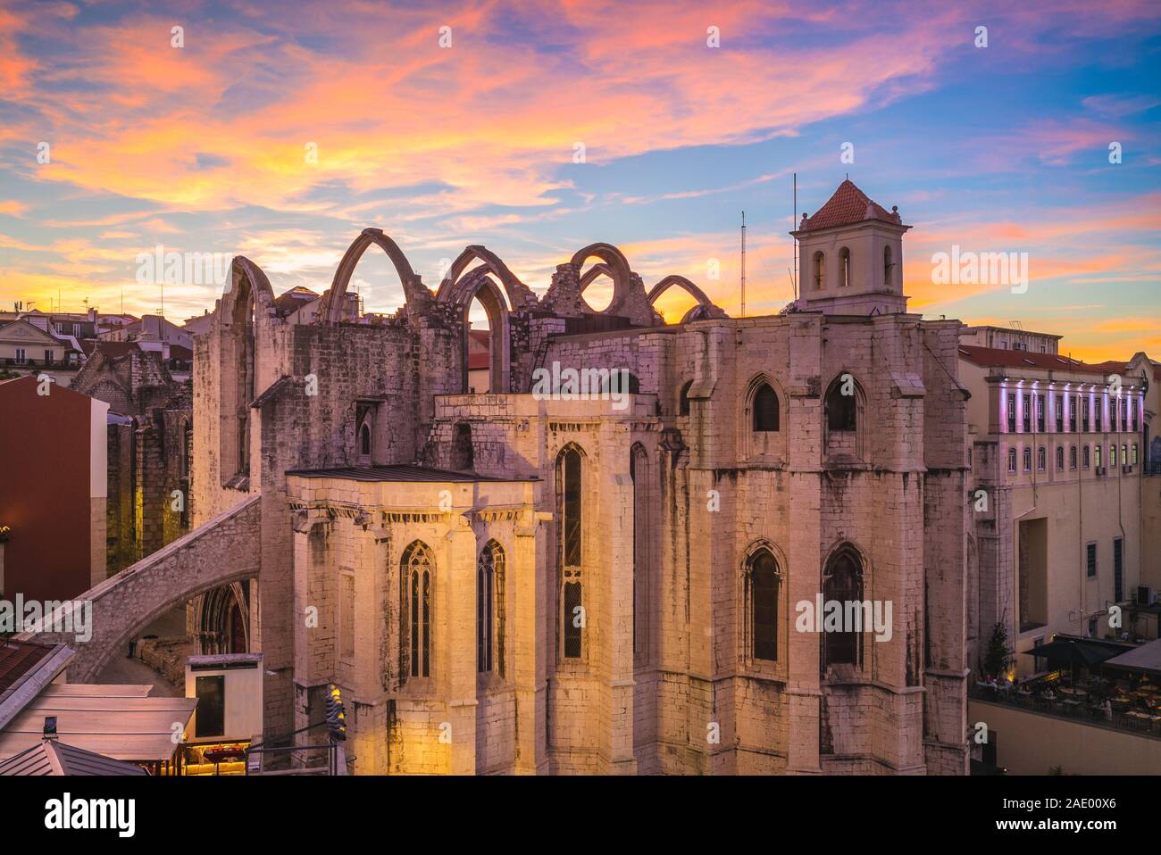 Nacht Blick auf Lissabon Convento do Carmo Stockfoto