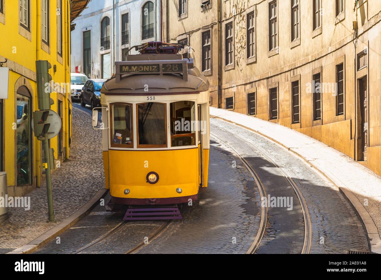 Tram Linie 28 in Lissabon, Portugal Stockfoto