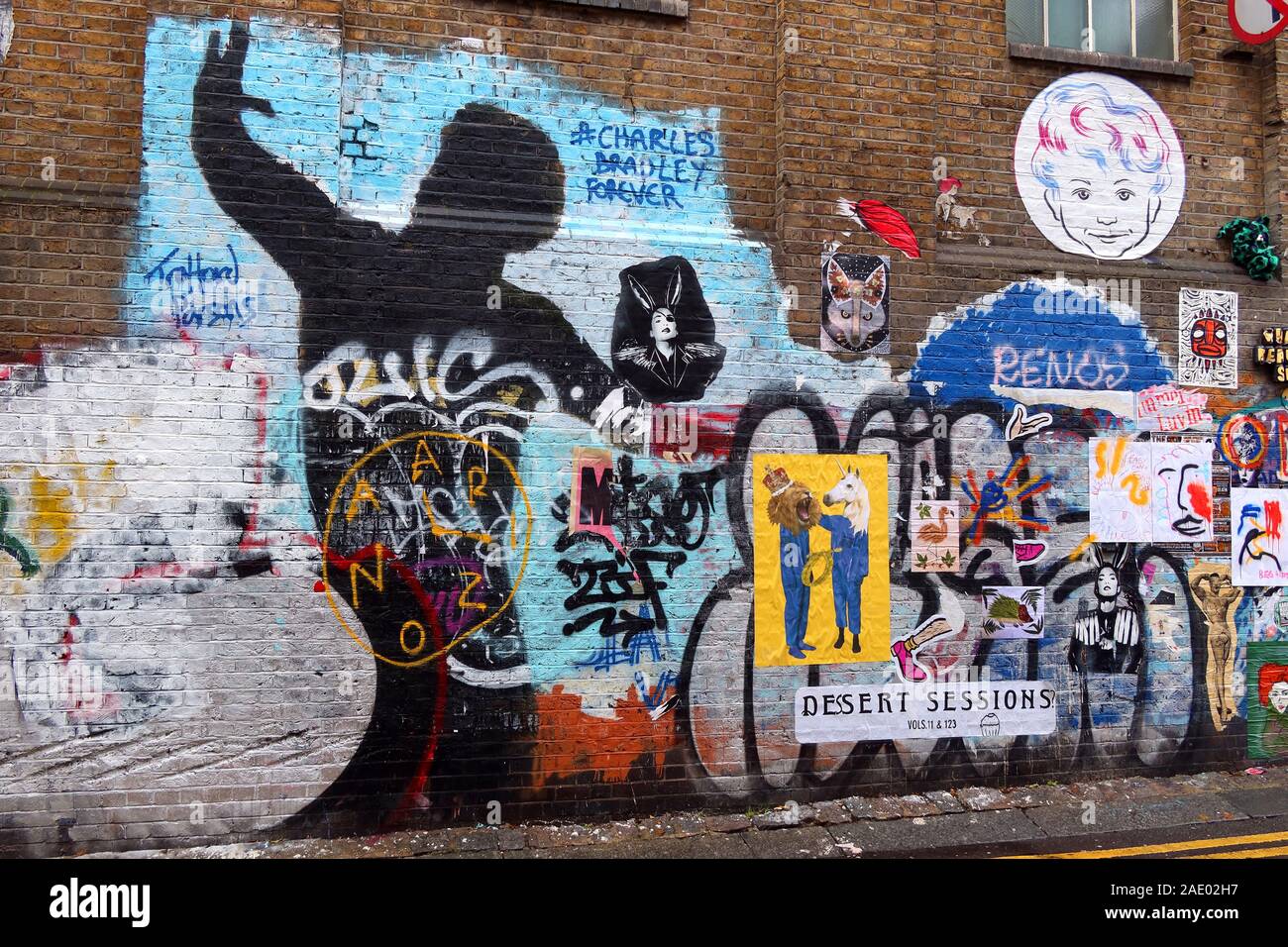 Schablonenkunst in Brick Lane, East London, England, UK, E1 Stockfoto