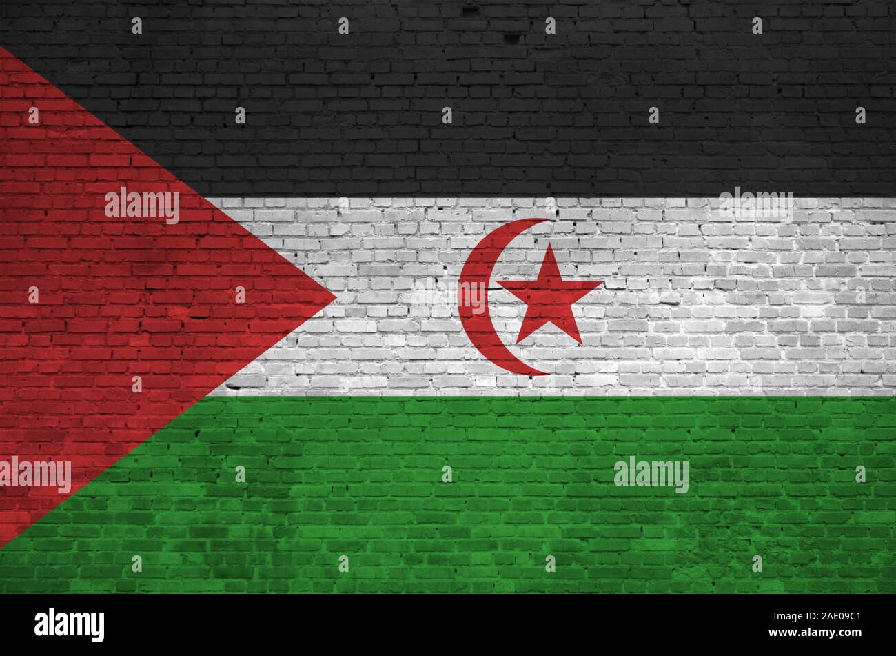 Westsahara Flagge in Farbe Farben auf alten Mauer dargestellt. Texturierte Banner auf große Mauer Mauerwerk Hintergrund Stockfoto