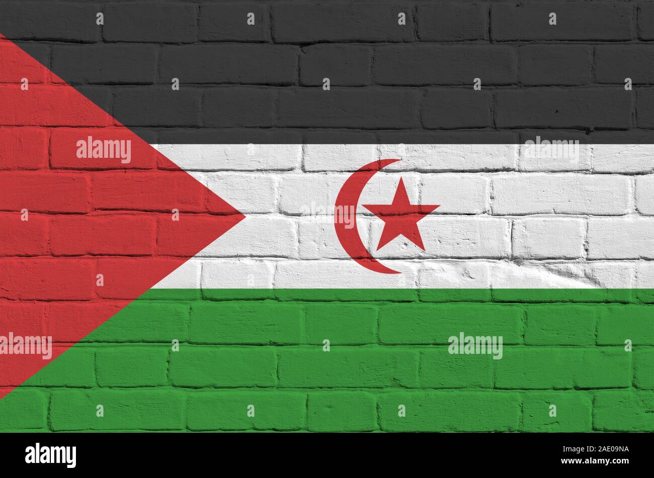 Westsahara Flagge in Farbe Farben auf alten Mauer dargestellt. Texturierte Banner auf große Mauer Mauerwerk Hintergrund Stockfoto