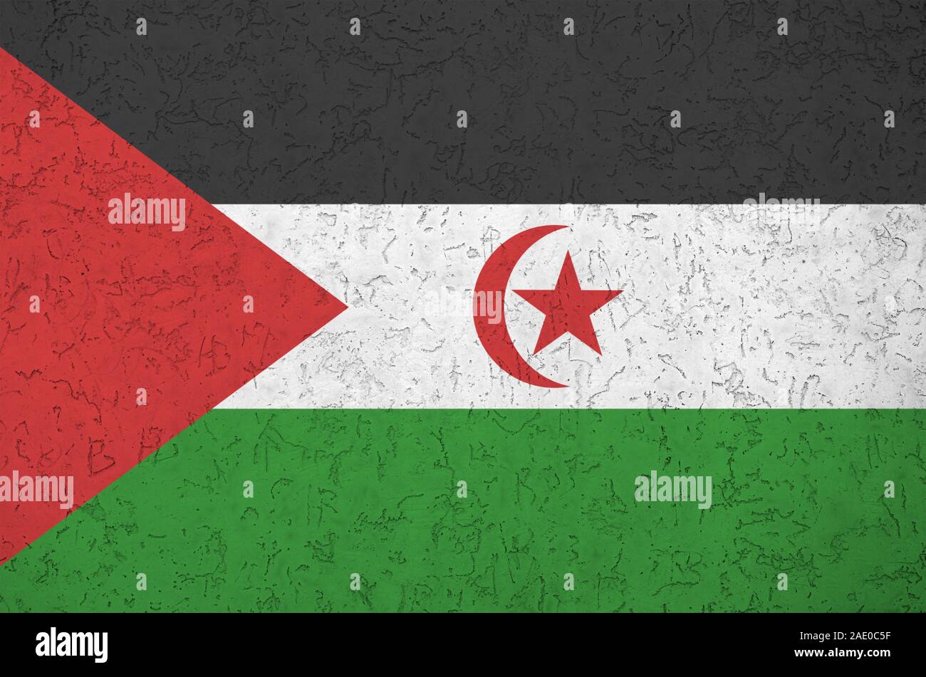 Westsahara Flagge in hellen Farben dargestellt auf alten Relief verputzen Wand hautnah. Texturierte Banner auf rauen Hintergrund Stockfoto