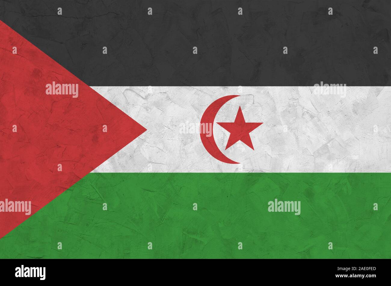 Westsahara Flagge in hellen Farben dargestellt auf alten Relief verputzen Wand hautnah. Texturierte Banner auf rauen Hintergrund Stockfoto