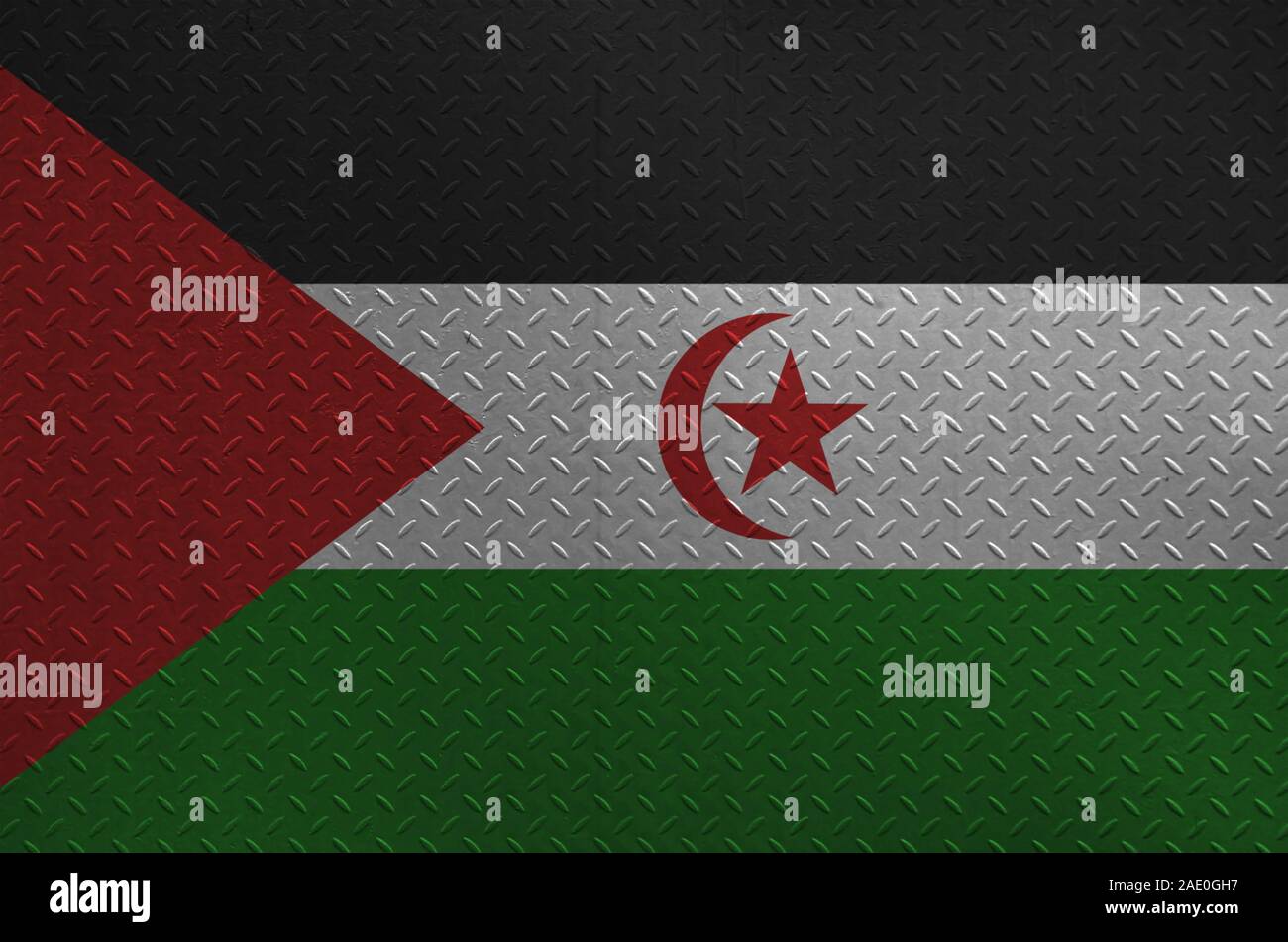 Westsahara Flagge in Farbe Farben auf alten brushed Metal Platte oder an der Wand dargestellt. Texturierte Banner auf rauen Hintergrund Stockfoto