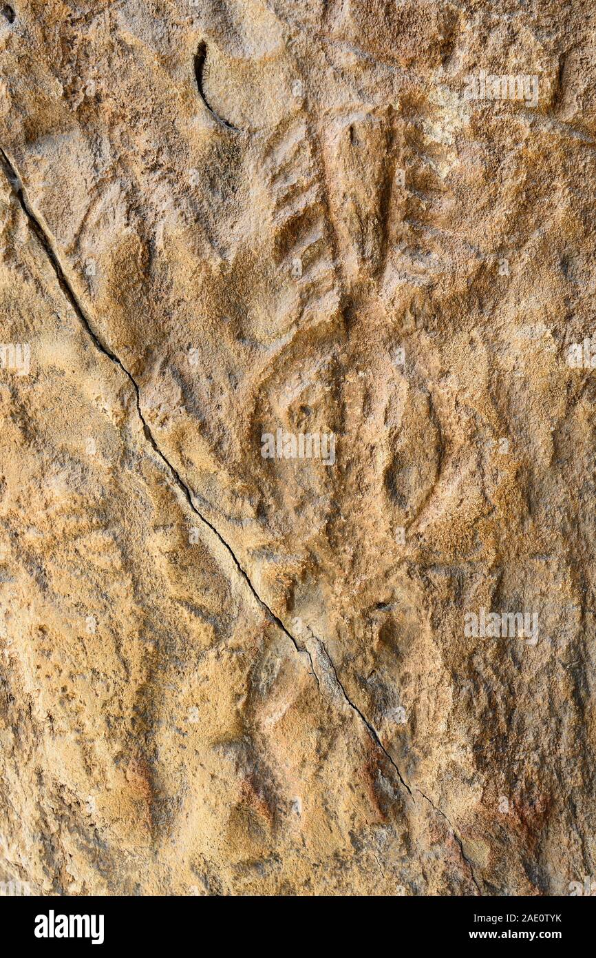 Aserbaidschan, Alte Felszeichnungen Felszeichnungen in Gobustan National Park in der Nähe von Baku Stockfoto