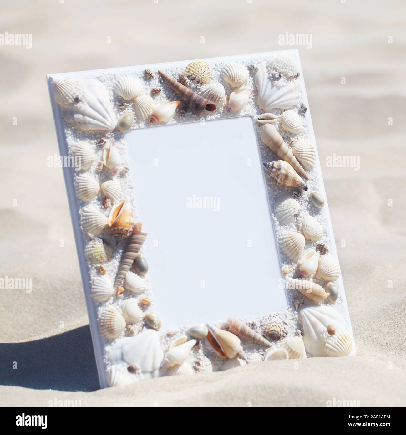 Leeren Bilderrahmen am Strand Stockfoto