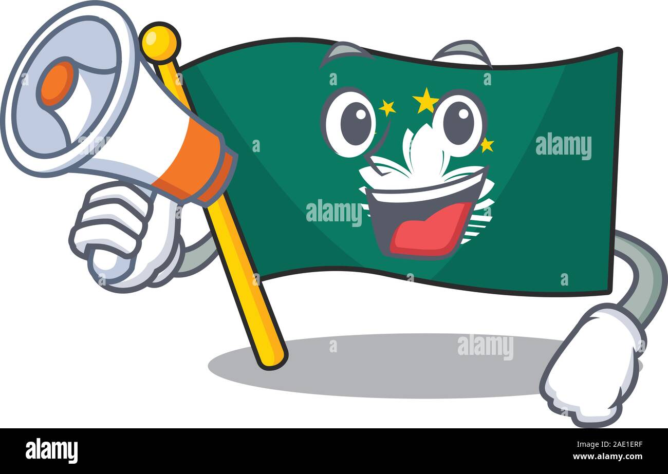 Lustige Cartoon Stil der Flagge Macau mit Megafon Stock Vektor