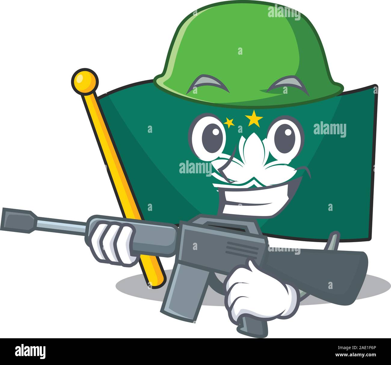 Ein Cartoon Stil der Flagge macau Armee mit Maschine gu Stock Vektor