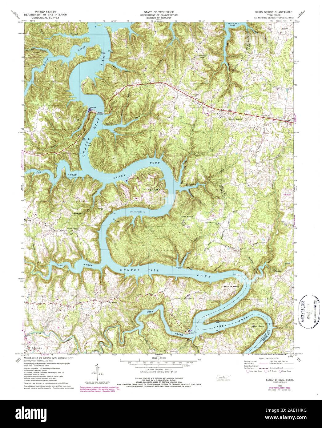 USGS TOPO Karte Tennessee TN Sligo Brücke 148705 1960 24000 Wiederherstellung Stockfoto