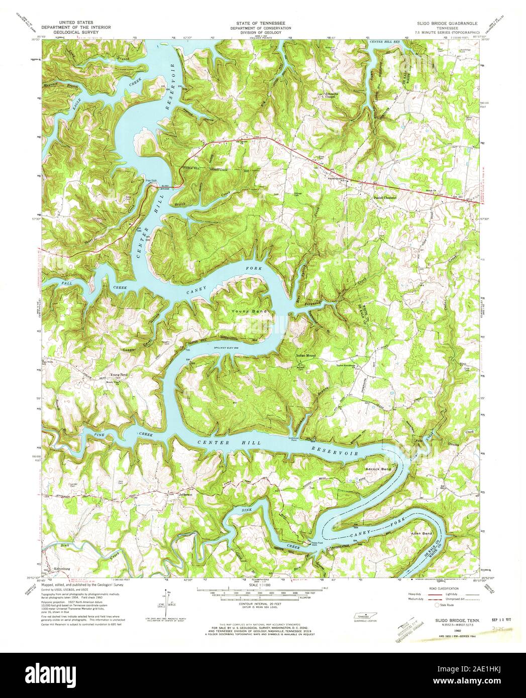 USGS TOPO Karte Tennessee TN Sligo Brücke 153157 1960 24000 Wiederherstellung Stockfoto