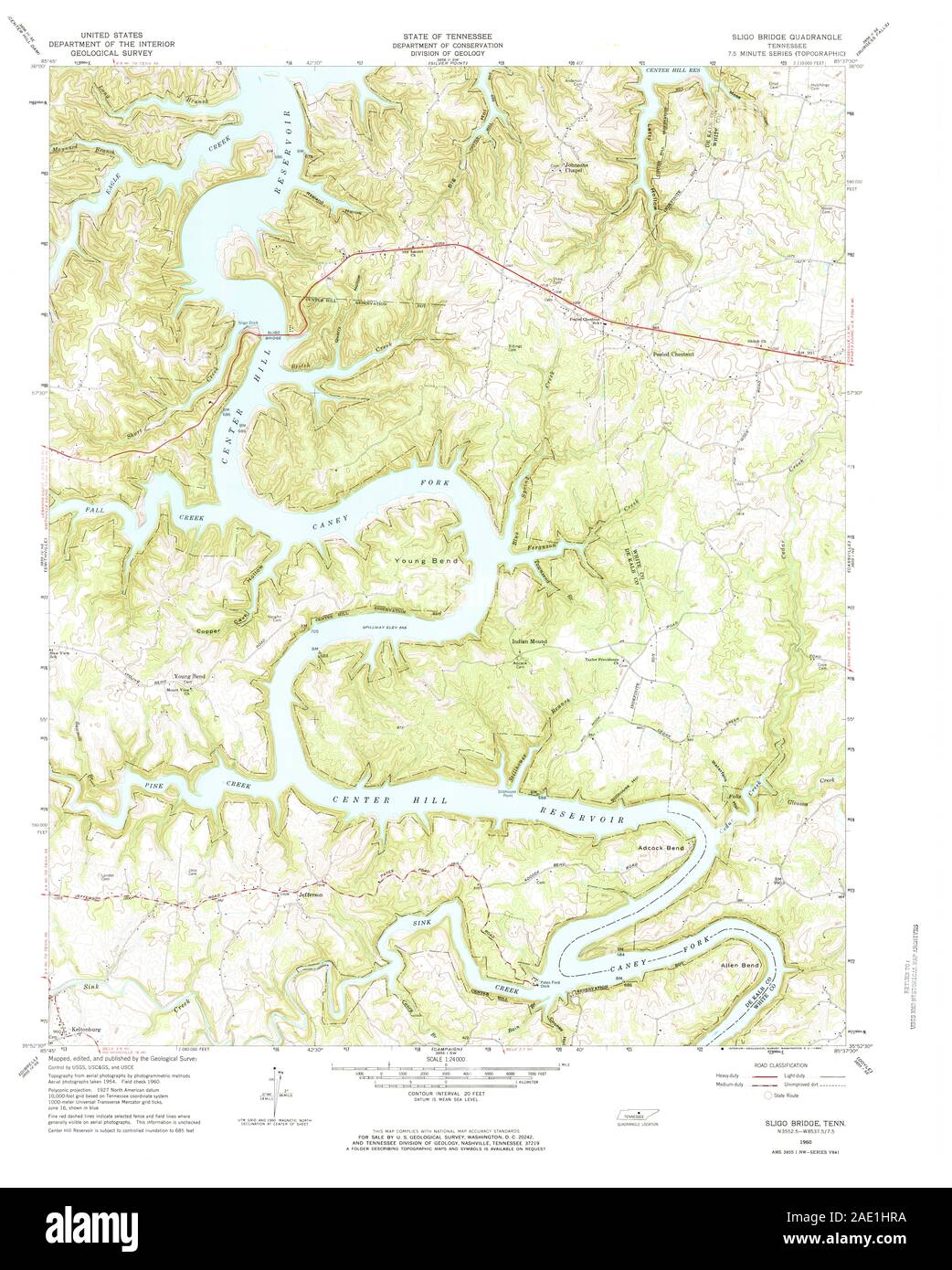 USGS TOPO Karte Tennessee TN Sligo Brücke 153159 1960 24000 Wiederherstellung Stockfoto