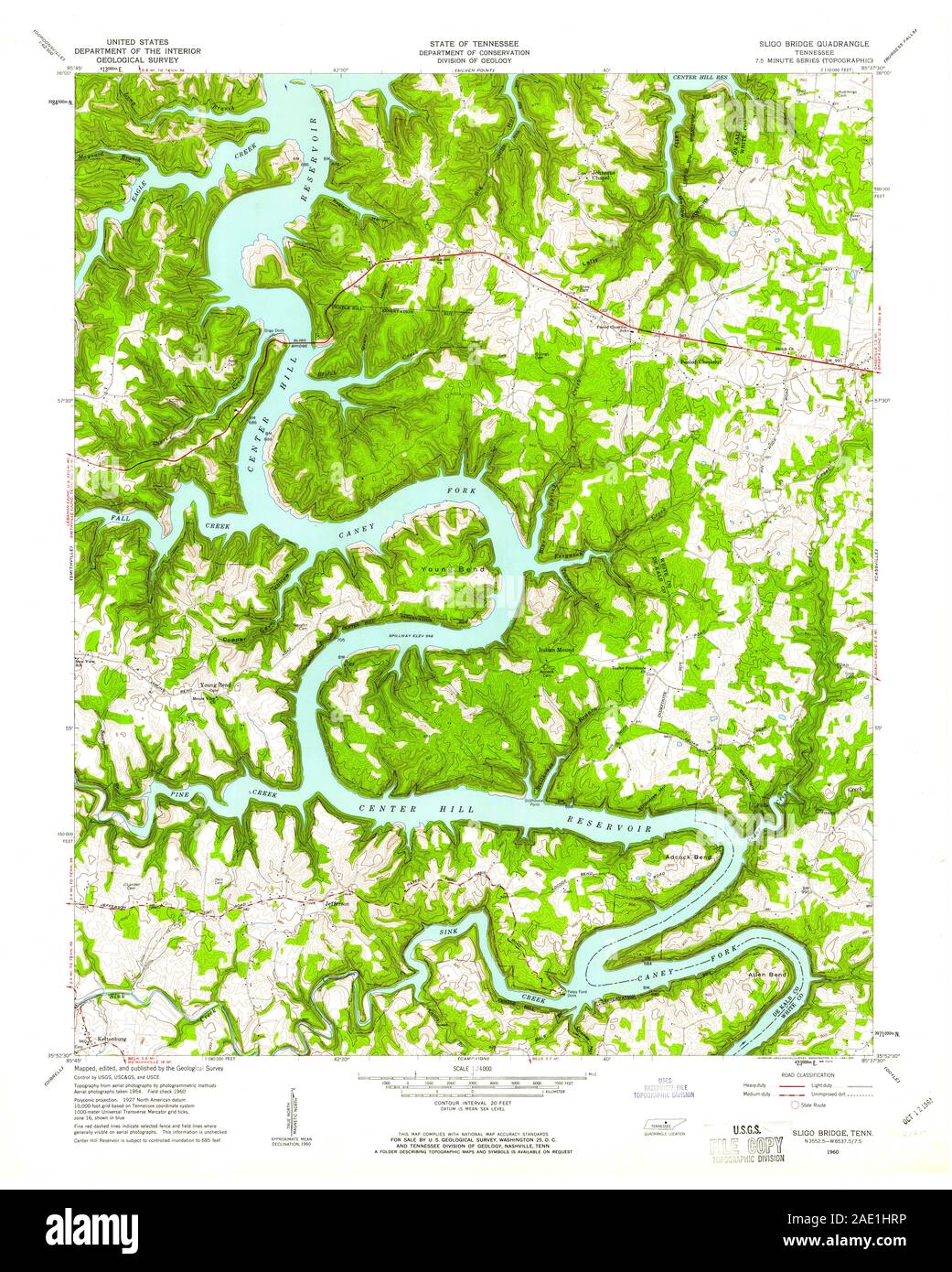 USGS TOPO Karte Tennessee TN Sligo Brücke 153158 1960 24000 Wiederherstellung Stockfoto