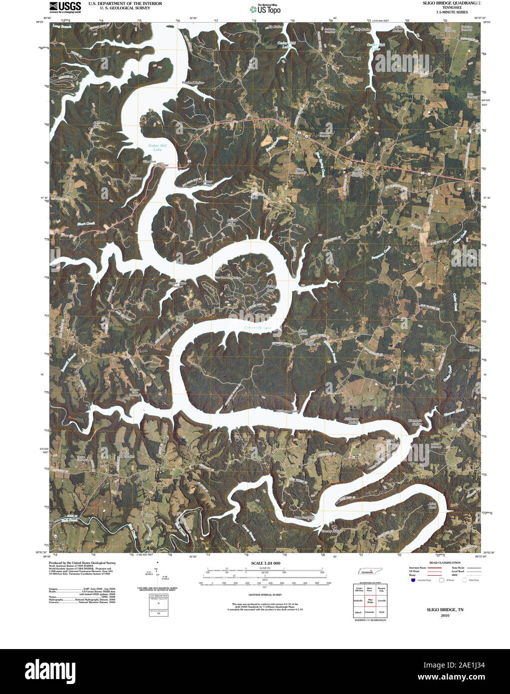 USGS TOPO Karte Tennessee TN Sligo Brücke 20100504 TM Wiederherstellung Stockfoto