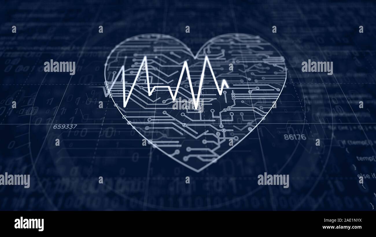 Cyber Herz Puls symbol Projekt erstellen. Abstrakte Konzept der Gesundheit, Medizin, fortschrittliche kybernetische Technologie und Romantik Liebe 3d-Abbildung. Zeichnen Stockfoto