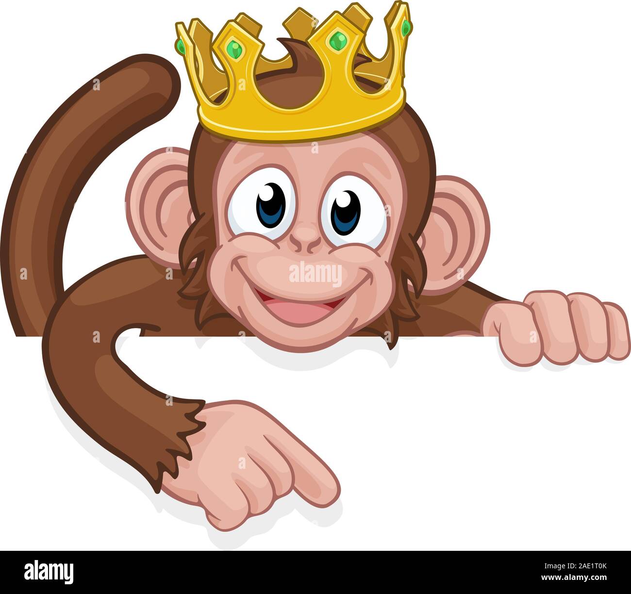 Monkey King Crown Cartoon Tier zeigen auf Zeichen Stock Vektor