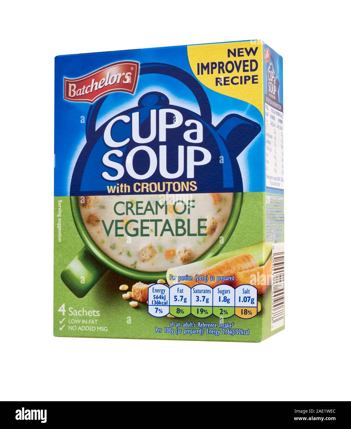 Batchelors Cup eine Suppe Creme von Gemüse mit Croutons packet Box Stockfoto