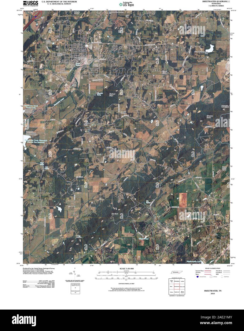 USGS TOPO Karte Tennessee TN Sweetwater 20100514 TM Wiederherstellung Stockfoto