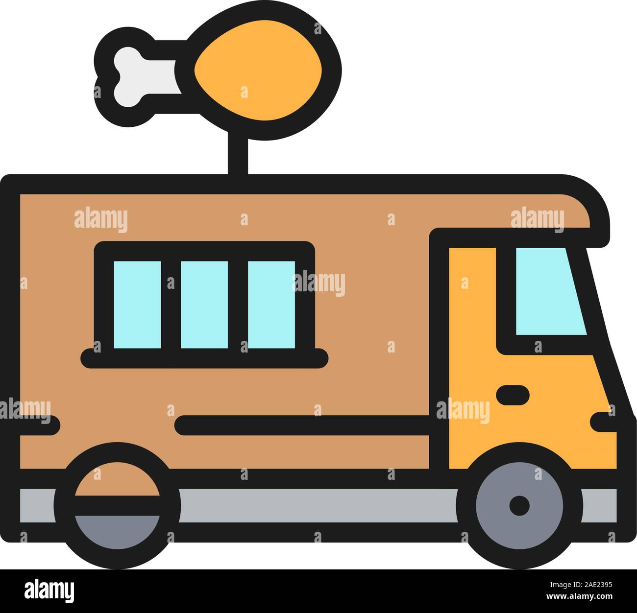 Fried Chicken Truck, Straße fast food Flachbild Color Line Symbol. Stock Vektor