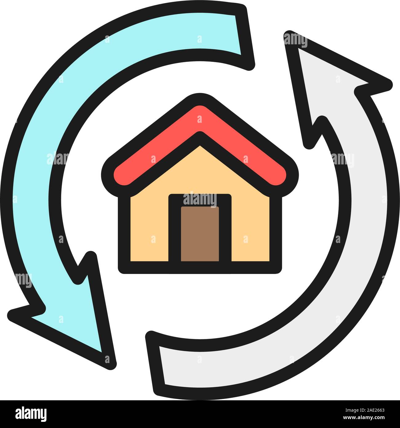 Haus Umbau, Sanierung, Reparatur Home flat Color Line Symbol. Stock Vektor