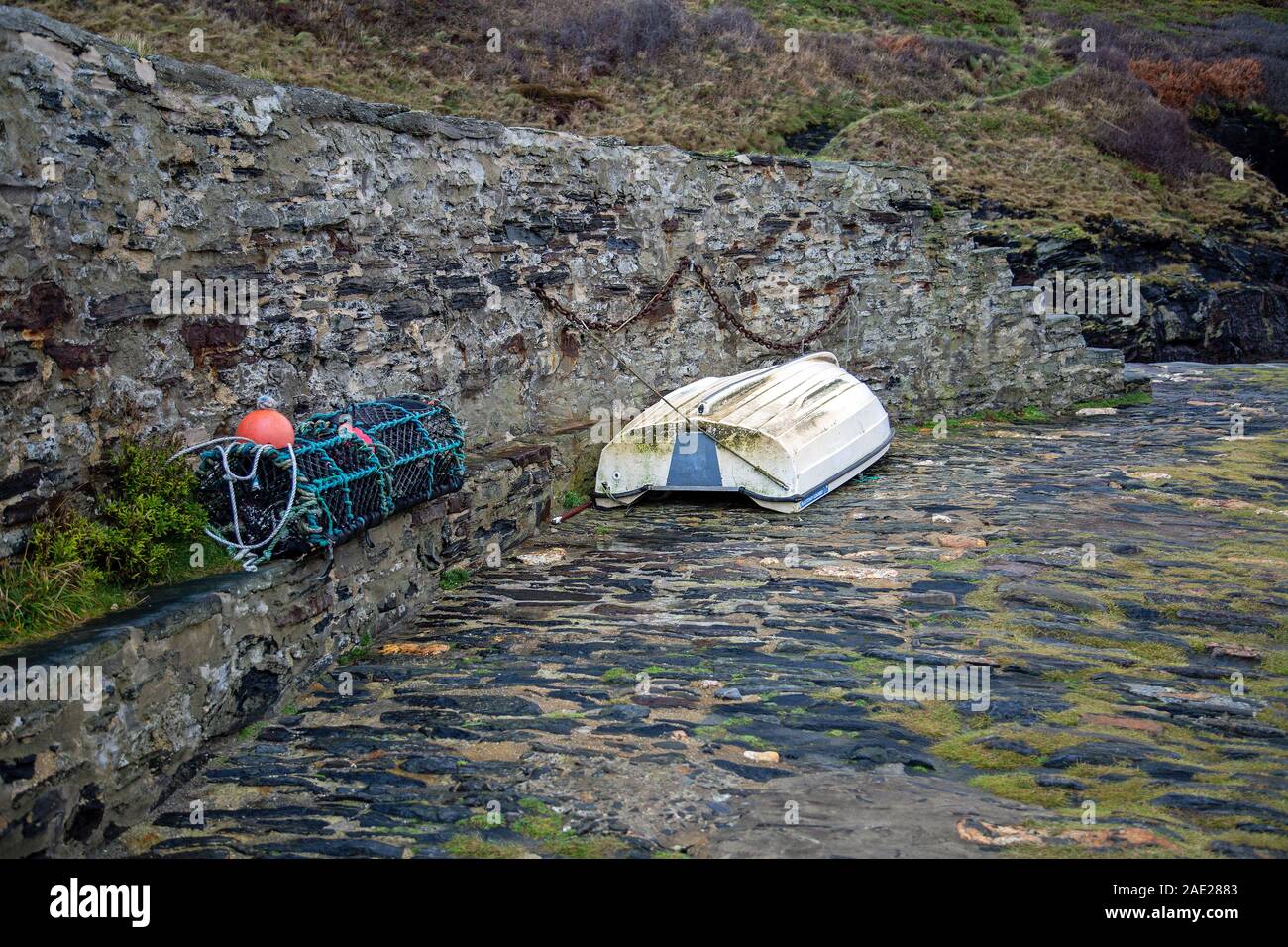 Boscastle Harbour Wall Stockfoto