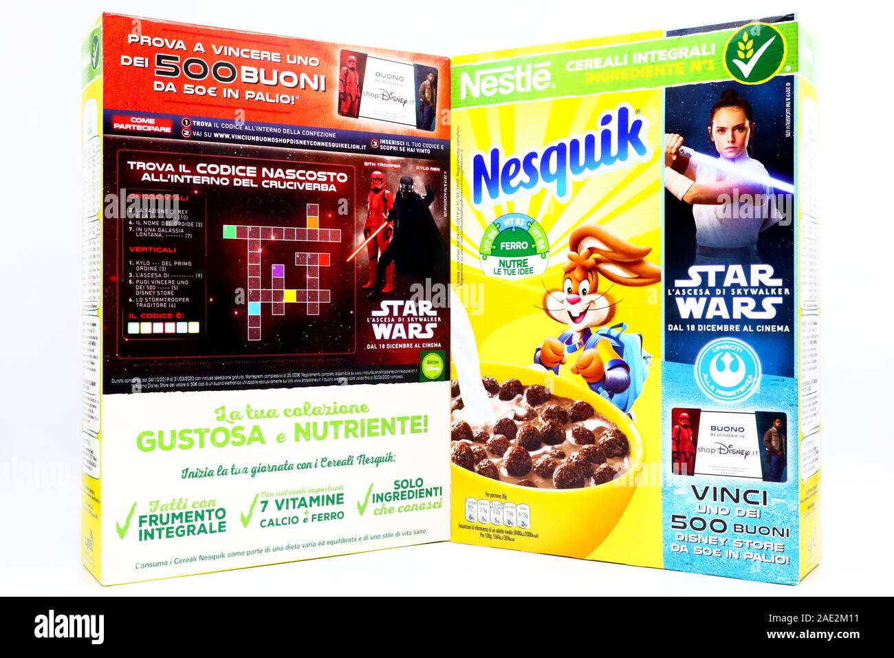 NESQUIK Nestlé Cerealien box Promotion für den Film STAR WARS der Aufstieg von Skywalker Stockfoto