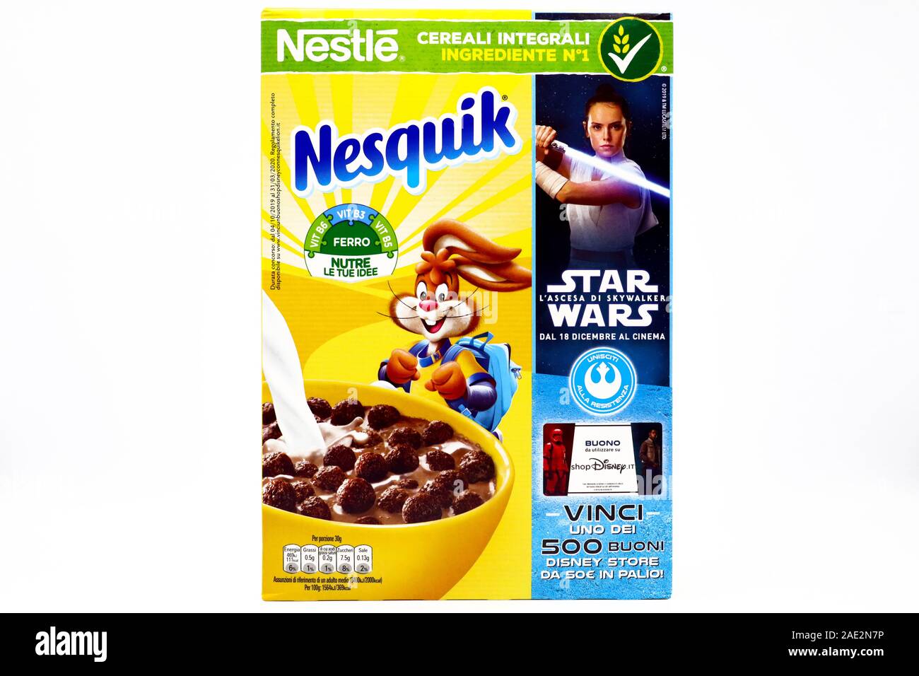 NESQUIK Nestlé Cerealien box Promotion für den Film STAR WARS der Aufstieg von Skywalker Stockfoto