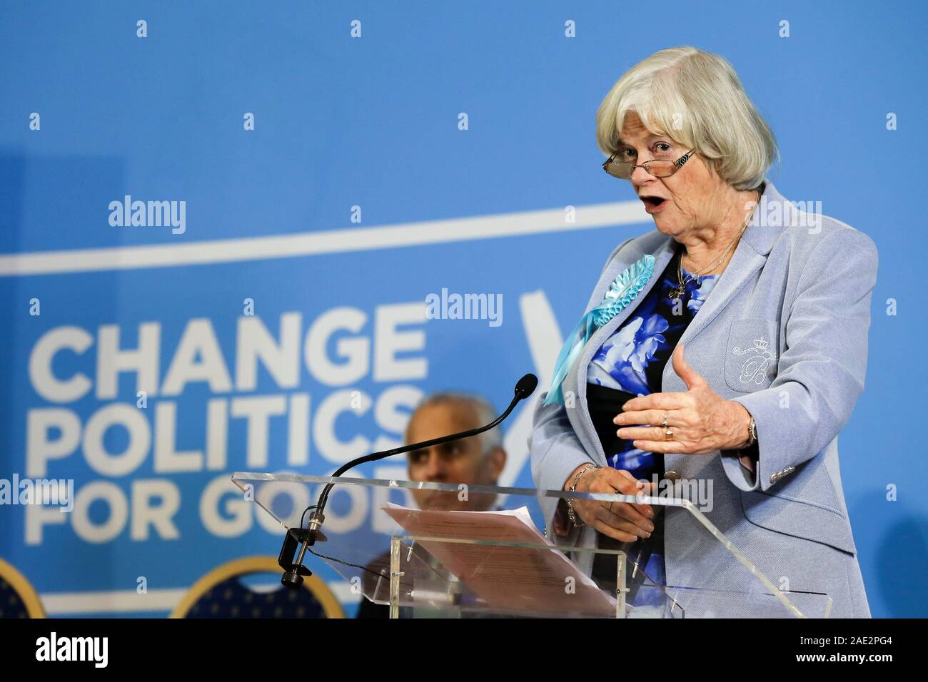 Ehemalige Konservative MP und Brexit's Party MDEP für South West England, Noreen Ann Widdecombe spricht bei einer Pressekonferenz. Stockfoto