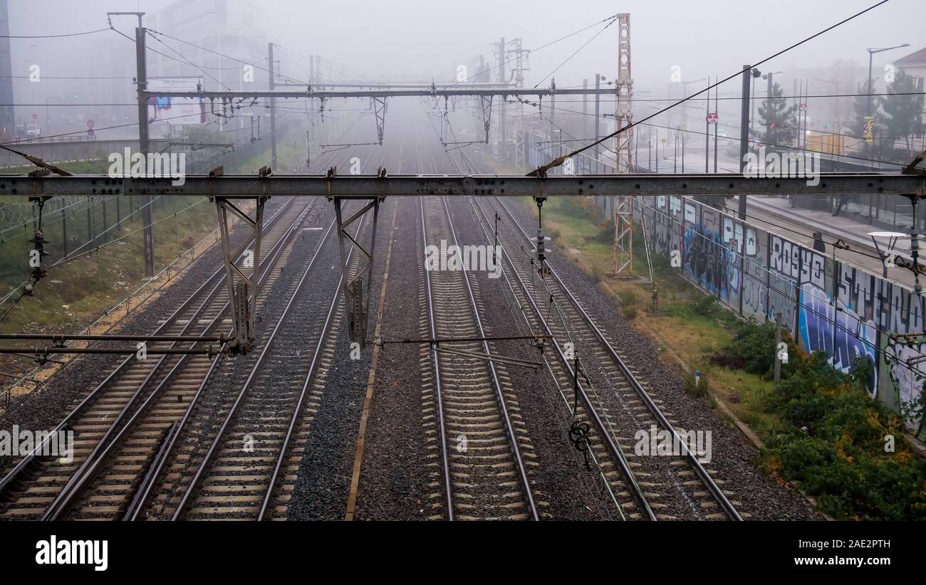 Leere Gleise während der Streik bei der SNCF, Lyon, Frankreich Stockfoto