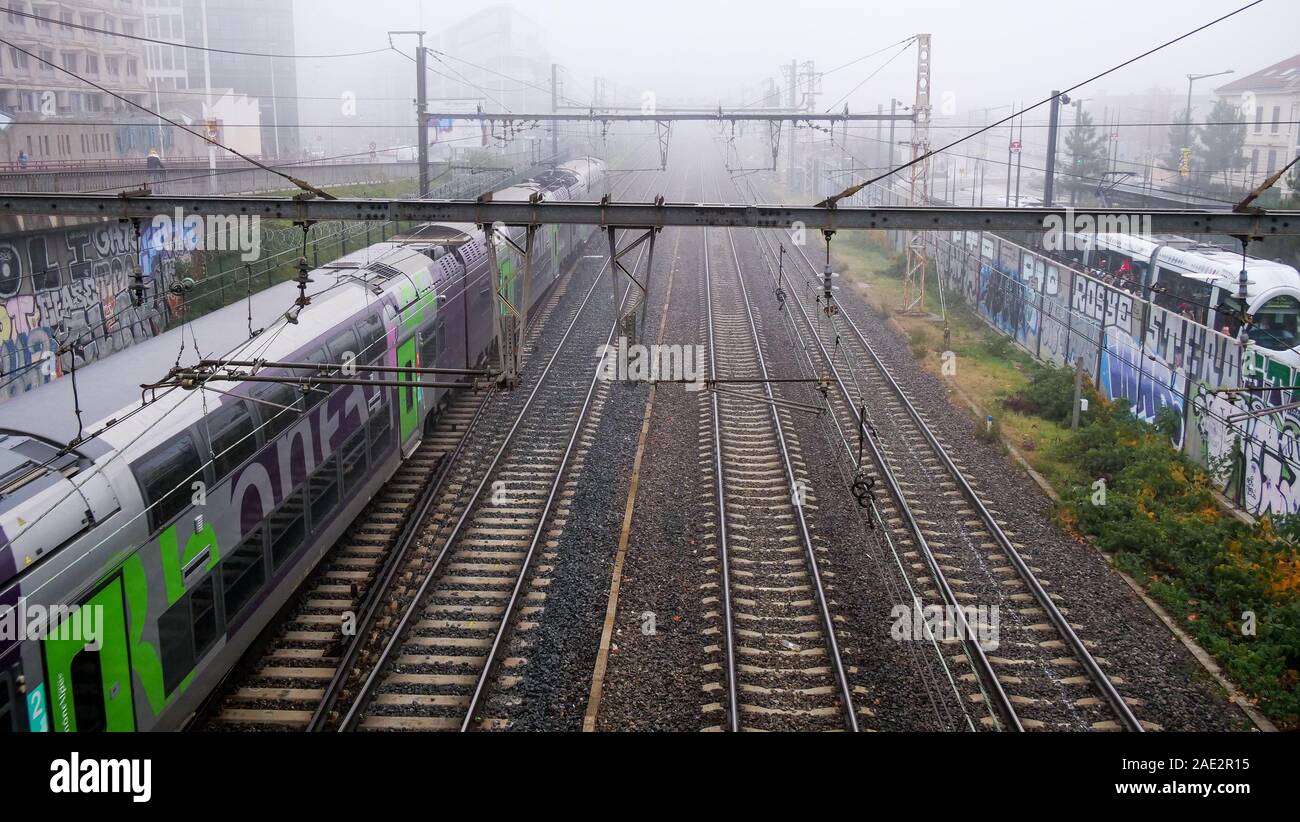 Leere Gleise während der Streik bei der SNCF, Lyon, Frankreich Stockfoto