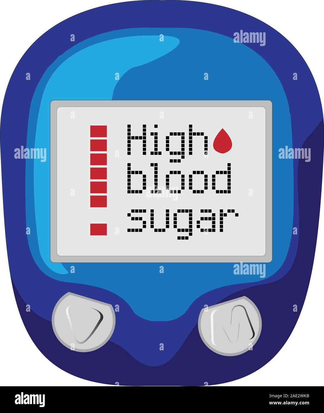 Blutzucker Kontrolle gerät mit hoher Blutzucker Vector Illustration auf weißem Hintergrund Stock Vektor