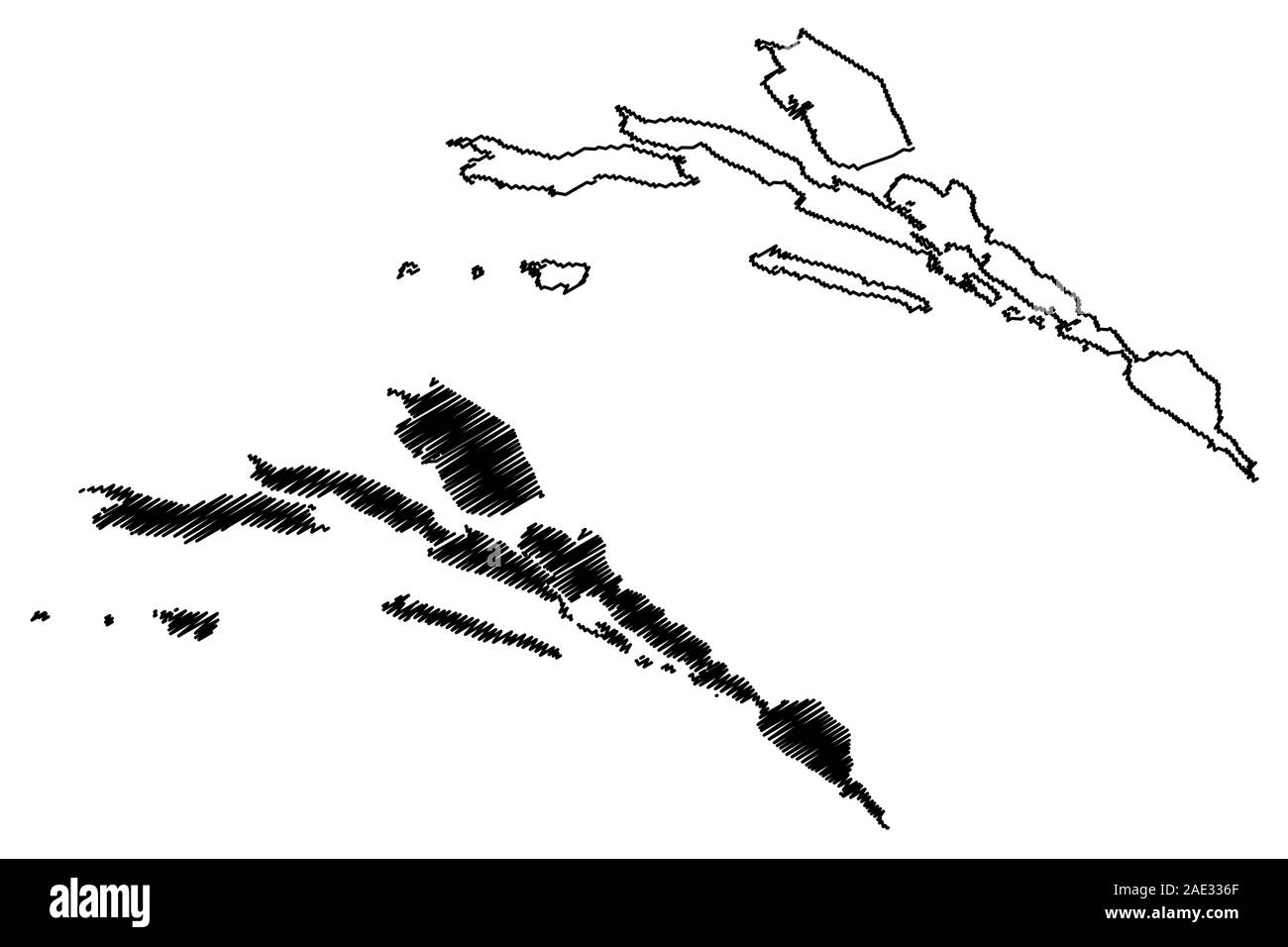 Dubrovnik-Neretva County (Grafschaften von Kroatien, Republik Kroatien) Karte Vektor-illustration, kritzeln Skizze Dubrovnik Neretva (Korcula, Lastovo, Mlje Stock Vektor