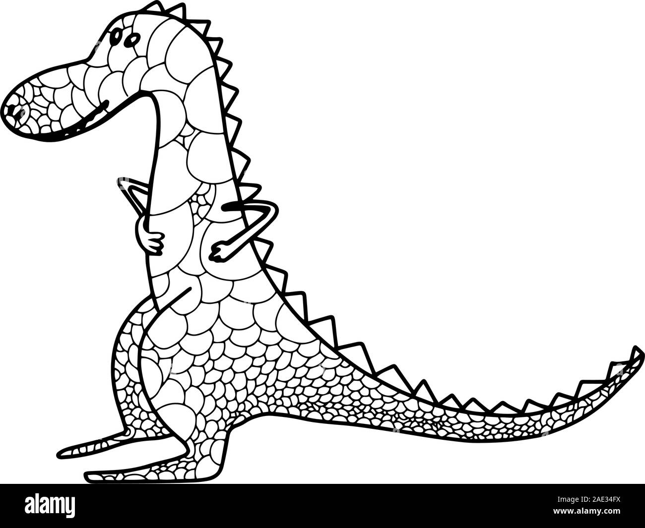 Kreatives Malbuch mit niedlichen Dinosaur auf weißem Hintergrund. Anti stress Kunst Vektor Kontur doodle Abbildung. Handzeichnung schöne Dra Stock Vektor