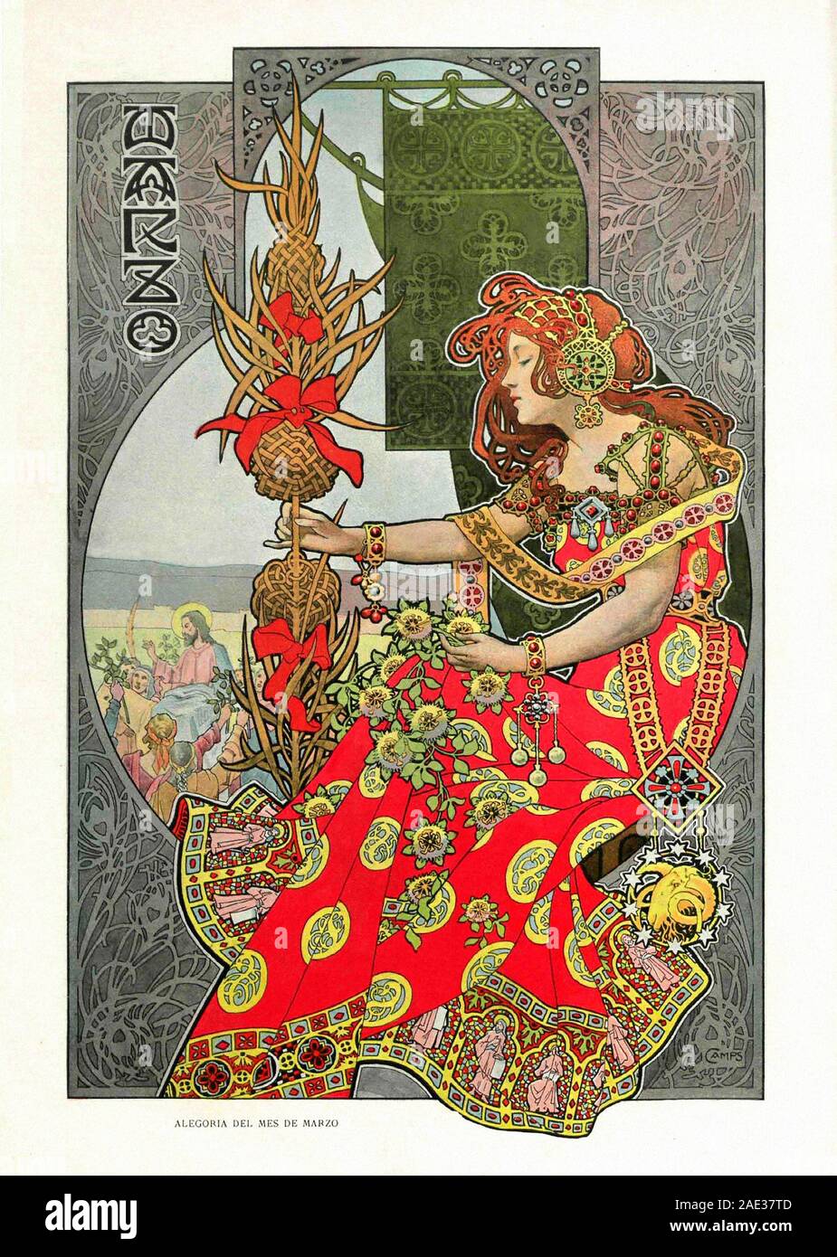 Allegorische Darstellung der Jahreszeiten im Jugendstil. Allegorie des März. Album Salon. 1901. Spanien, Katalonien, Barcelona Stockfoto
