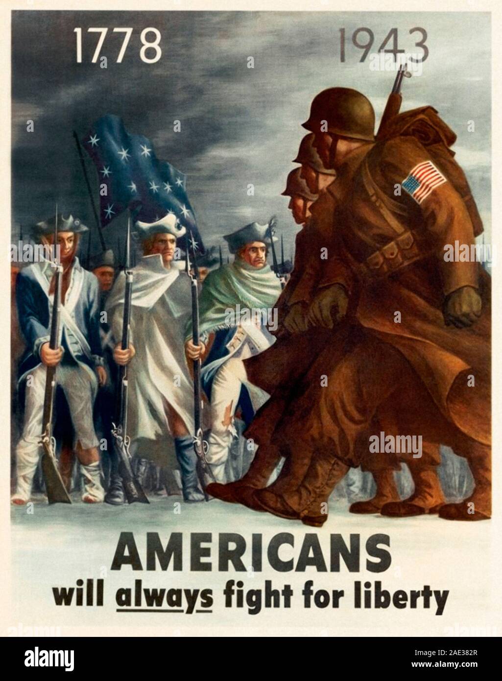 Amerikanische patriotische Plakat aus der Zeit des Zweiten Weltkriegs. 1940 s Stockfoto