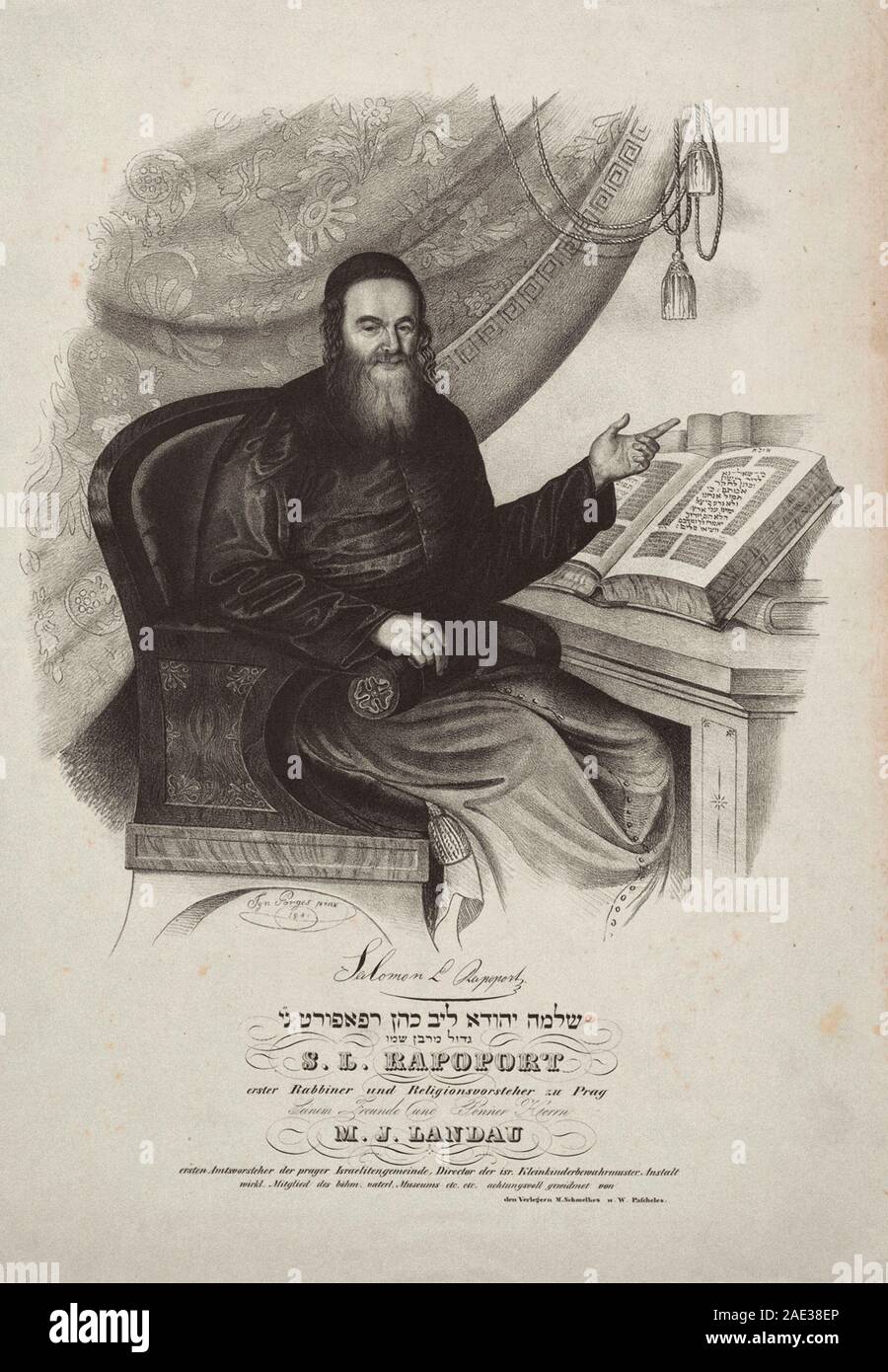 Lithographie von Salomon Juda Rapoport, (1786 - 1867) war ein Galizischen Rabbiner und jüdische Gelehrte, Mitglied der Bewegung der Aufklärung und Stockfoto