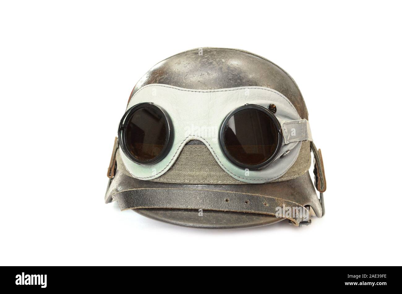 Deutsche battle Helm mit Schutzbrille. Periode des Krieges. Stockfoto