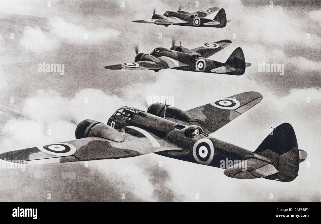 Der erste RAF Flugzeug geschützt der Himmel über England. Die Bildung von Blenheims, in der Zeit der Schlacht von England, den Feind. Stockfoto