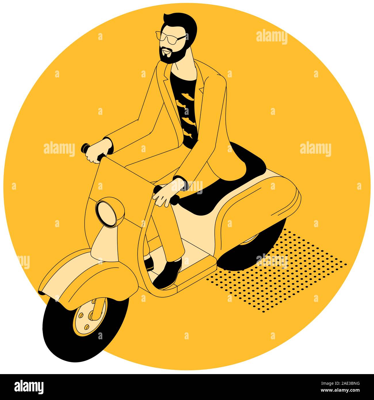 Hipster Mann, Roller Motor Bike Stock Vektor