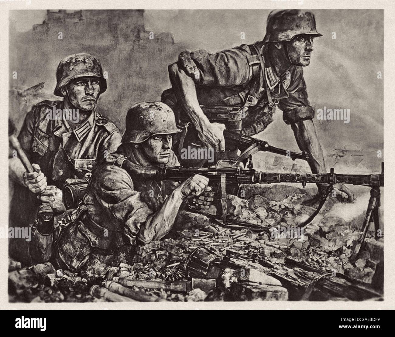 Deutsche Soldaten während der Invasion von Frankreich. Die Nazi-deutschen Postkarte von Wilhelm Sauter, 1940 s Stockfoto
