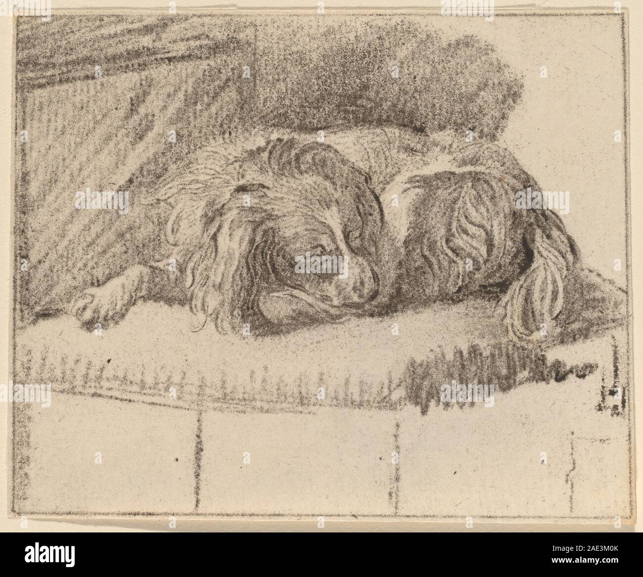 Liegender Hund; 1777 Datum Cornelis Ploos van Amstel und Cornelis Brouwer nach Frans van Mieris, Liegender Hund, 1777 Stockfoto