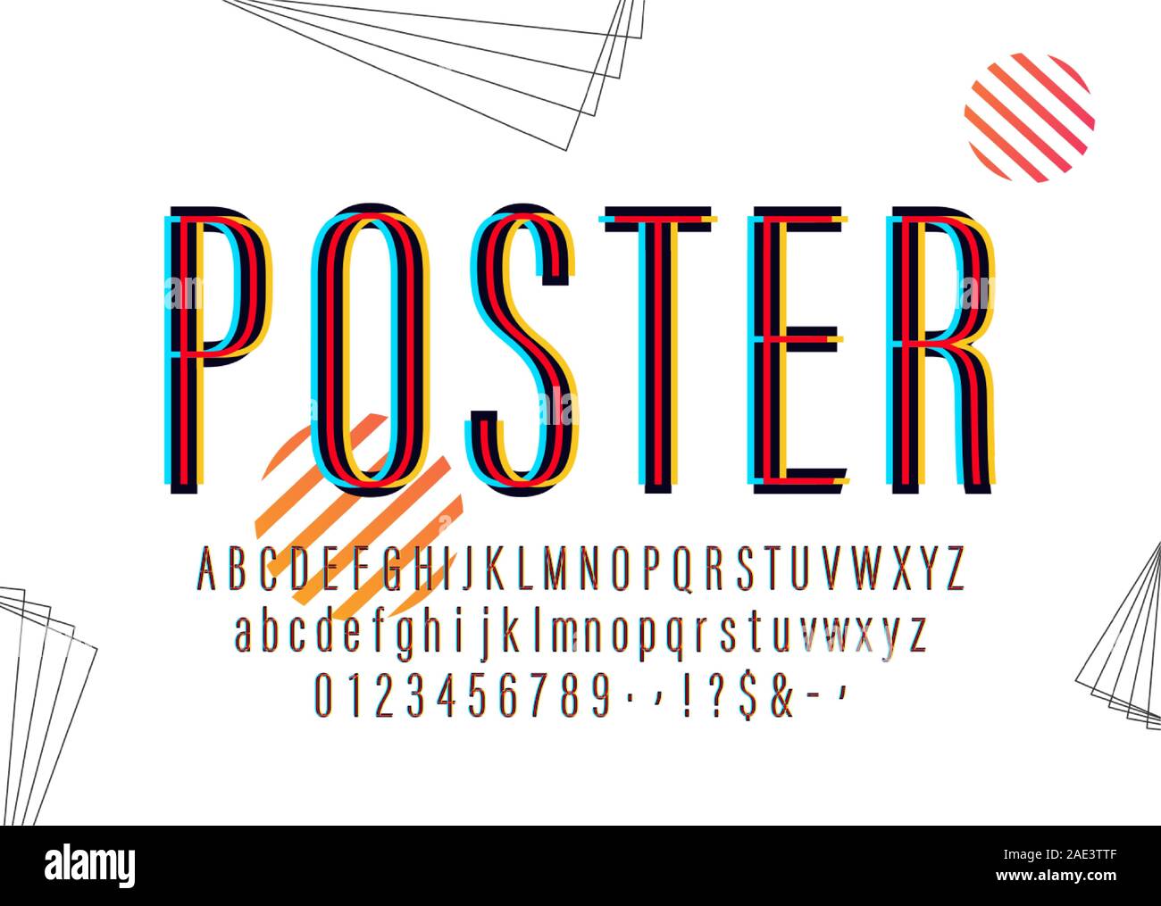 Farbige Poster Alphabet. Moderne abstract Font trendigen Stil verzerrt Schriftbild. Vektor Stock Vektor